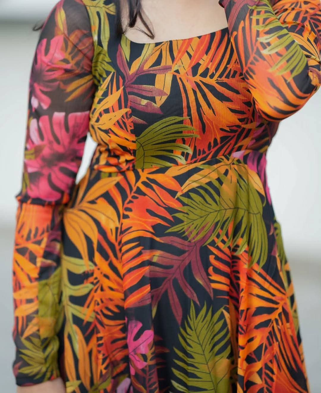 Tropical Flora Digital Print Gown
